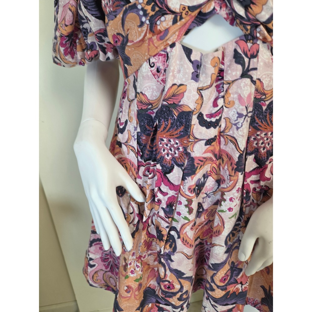 House of Harlow 1960 Pink Paisley Linen Blend Cutout Puff Sleeve Mini Dress 6 - Picture 5 of 14